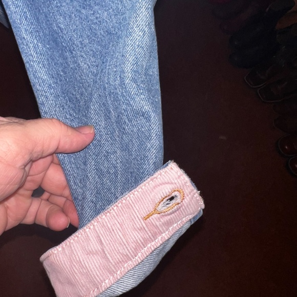 LEVI’S Denim Original Jacket Womens Xlarge Classic medium blue pink collars cuff - Picture 5 of 10